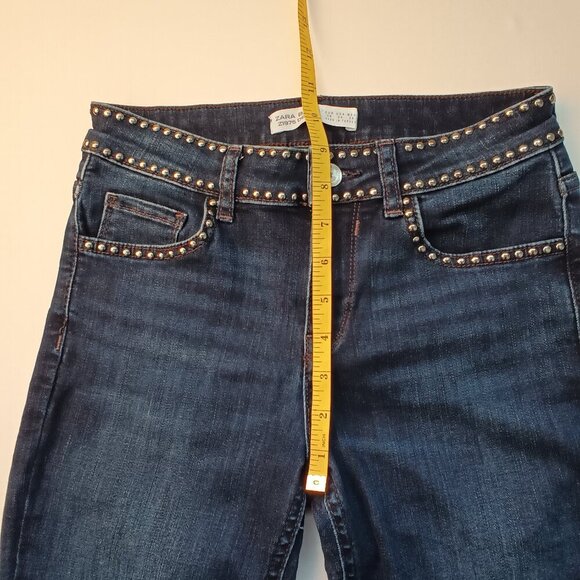 Zara Basic Z1975 Denim Jeans Size 4 Mid Rise Skinny Leg Medium Dark Wash Rivets - Picture 8 of 10